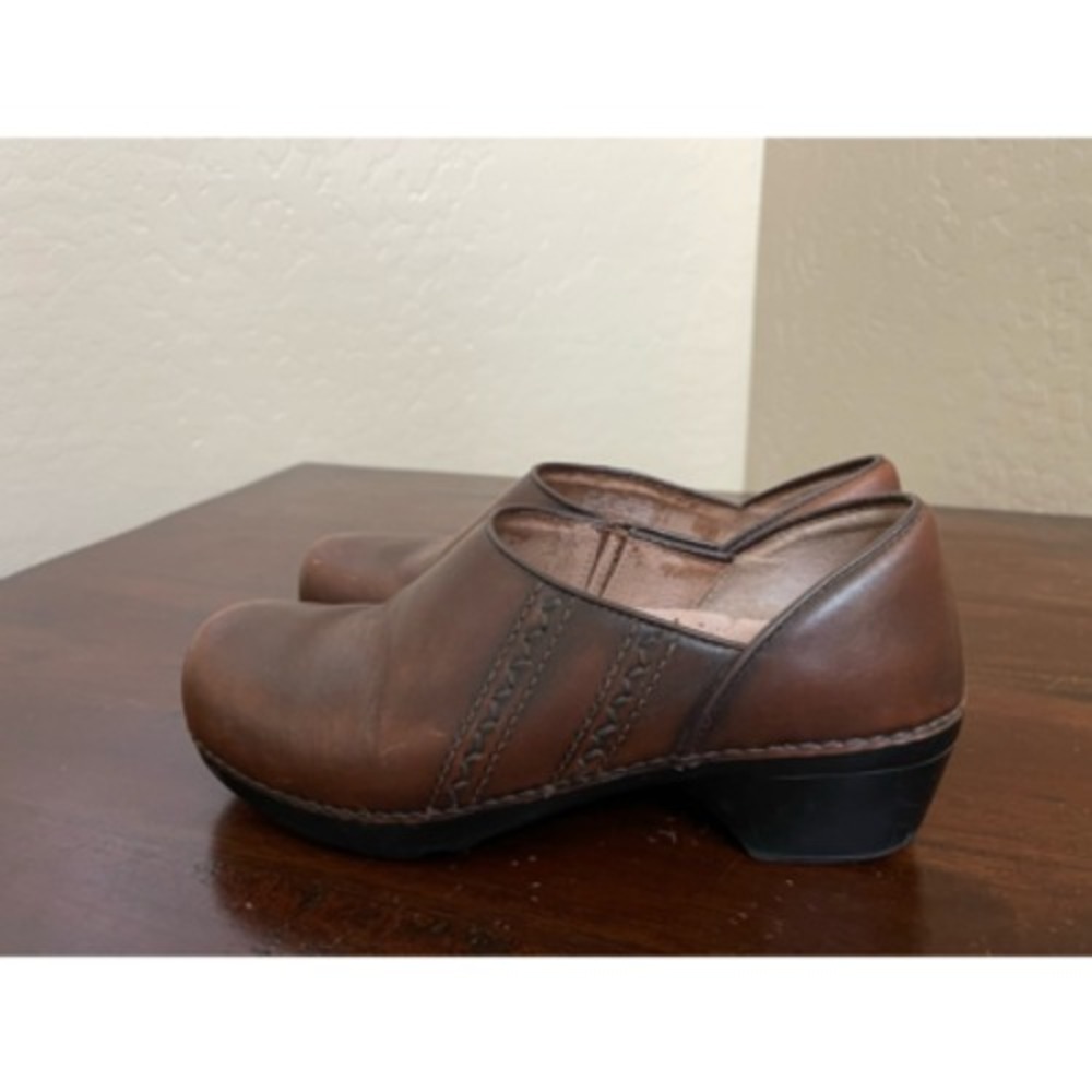 Dansko Womens Clogs Shoes Brown Black Leather Slip On Low Heels EUR 38 US 7.5-8